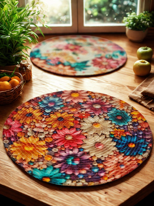 Gulnaar – Floral Round Mats - (Set of 2)