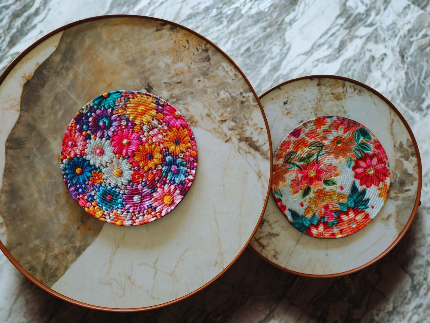 Gulnaar – Floral Round Mats - (Set of 2)