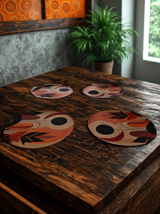 Aangan – Braided Round Mats - (Set of 4)