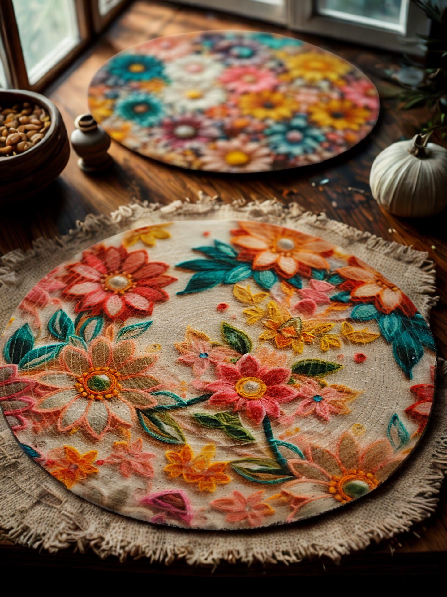 Gulnaar – Floral Round Mats - (Set of 2)