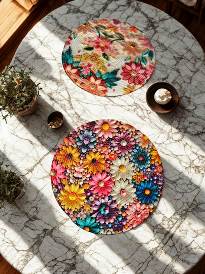 Gulnaar – Floral Round Mats - (Set of 2)